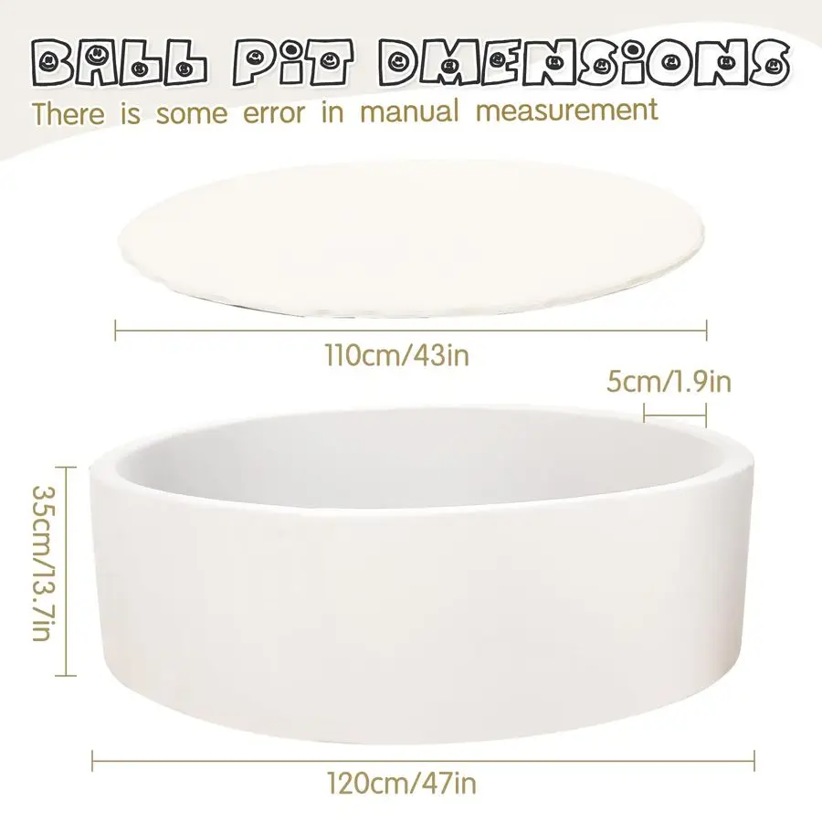 Ballenbak voor kinderen, zachte ballenbak voor kinderen, kinderballenbad Ideaal cadeauspeelgoed voor kinderen, 47 inch, gebroken wit