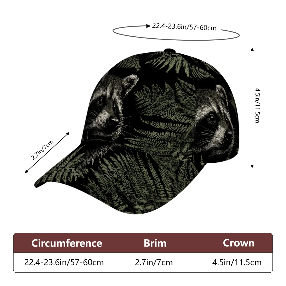 Unisex Baseball Cap with Raccoon in Ferns Print Offers Comfort with Lightweight Polyester Hand Washable and Features