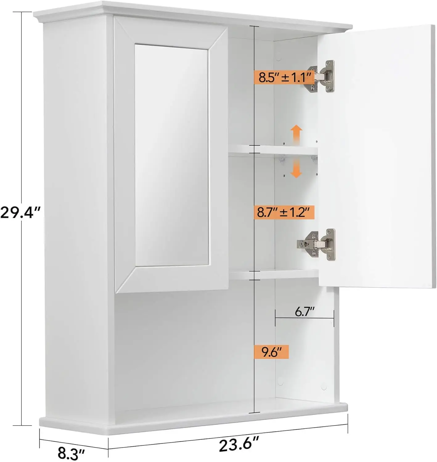 Double Mirror Doors Wooden Medicine Cabinets Paper Towel Slots 23x29 Inches Over Toilet Storage Buffer Hinge Adjustable Shelves