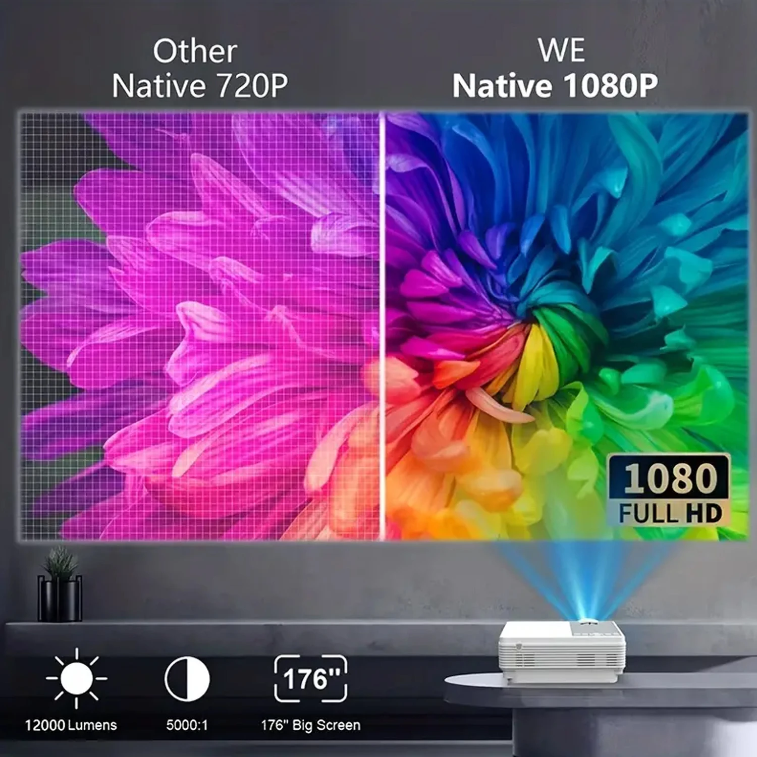 July008 Professional Manufacturer 1080P Full HD Bluetooth WIFI LCD Smart Projector Wireless TV Portable Mini Cinema