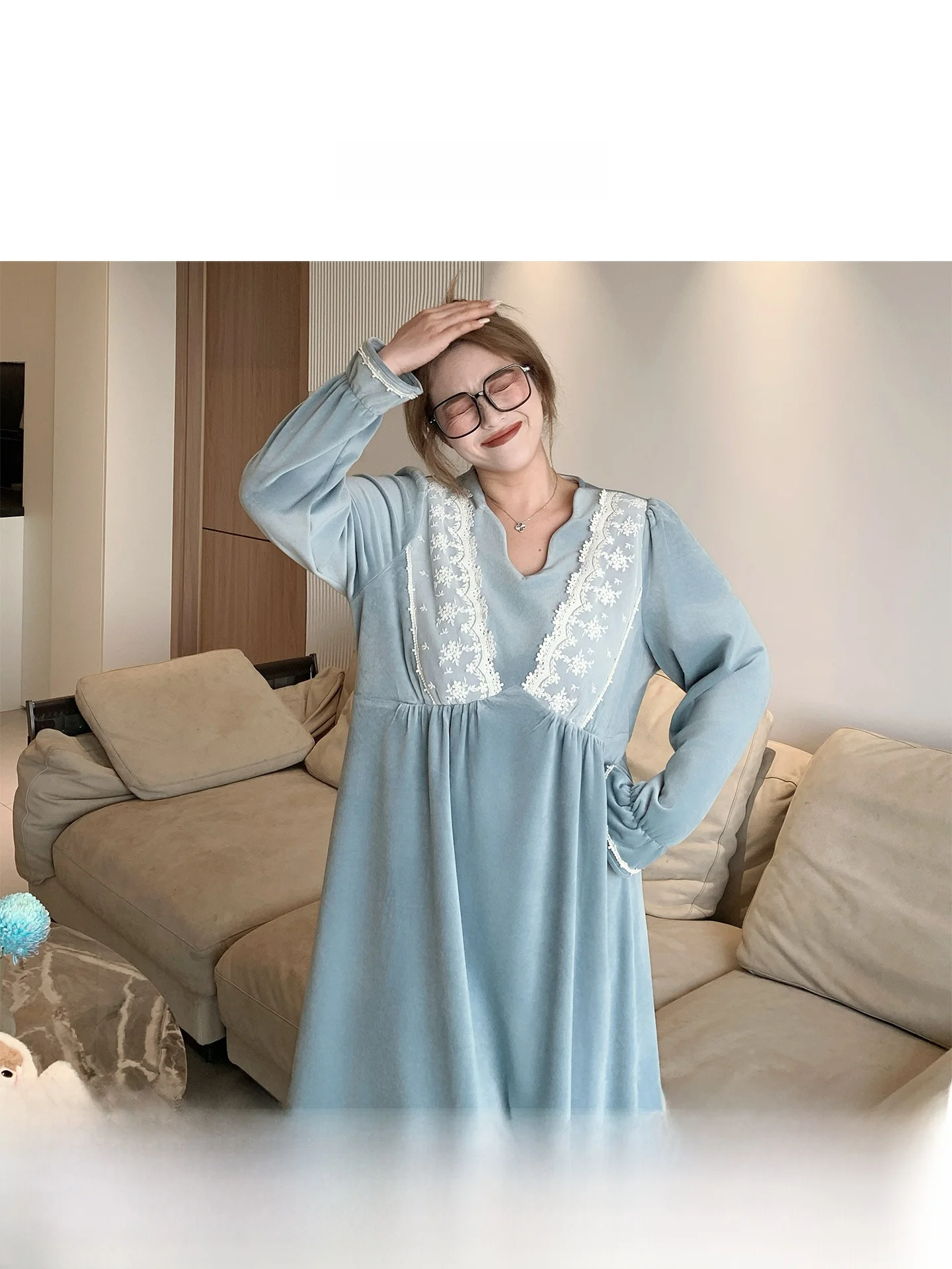 

Милая повседневная комфортная женская одежда Plu Thi Winter Dr в корейском стиле, юбка А-силуэта с высокой талией, длинная, с круглым вырезом