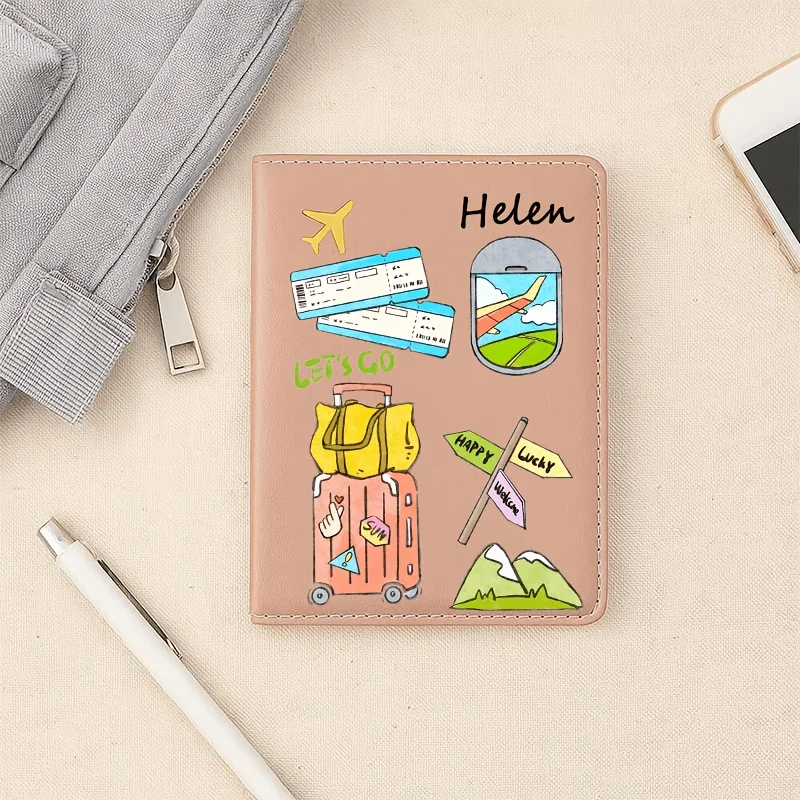 A Custom Personalized Name Airplane Logo Passport Holder, Wallet for Men and Women, Synthetic Leather Cardholder Passport Case