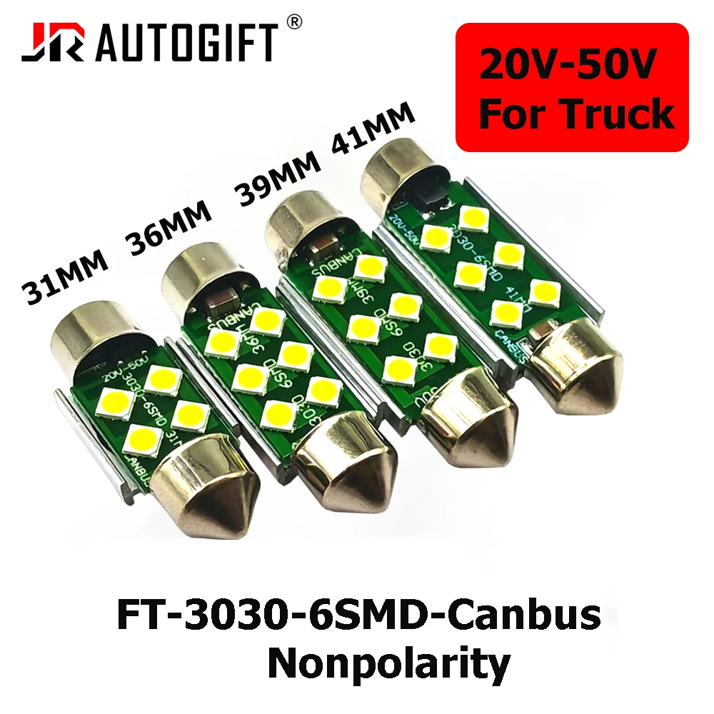 

100PCS New 31/36/39/41MM Truck Led C5W Festoon 3030 6SMD Canbus 20-50V License Plate Dome Map Lamp Auto Clearance Reading bulb