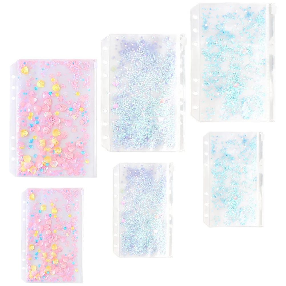 6 Pcs Loose-leaf Storage Bag Money Budget Binder Binders Planner with Cash Envelopes Zip Pouch File Bags Folders Zipper Sequins