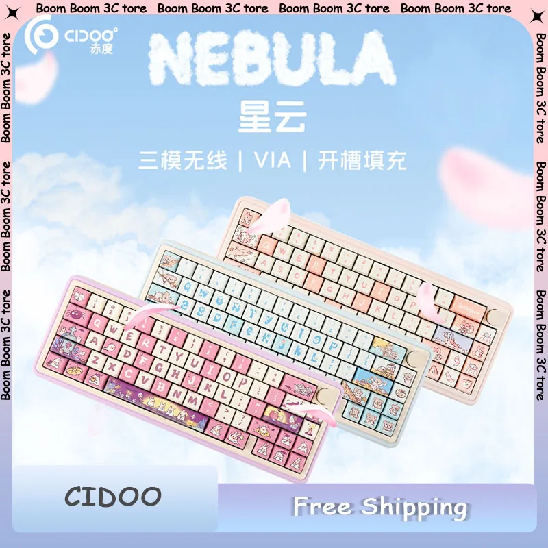

CIDOO NEBULA 65% VIA-programmable Mechanical Keyboard Hot-Swap Bluetooth/Type-C/ 2.4G Wireless PC Accessories Suppot Win/Mac