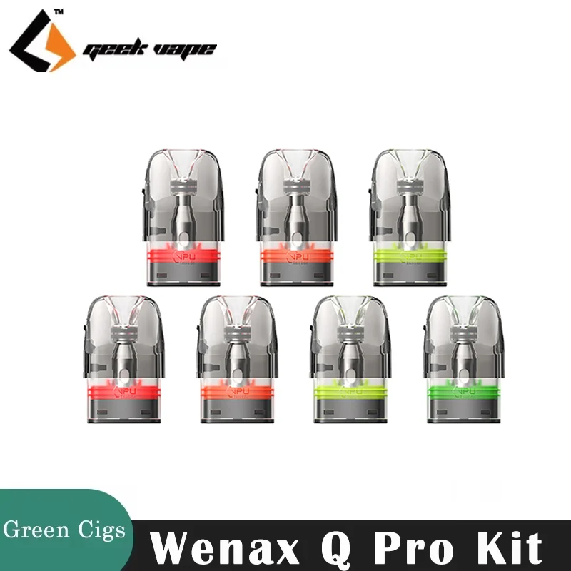 خرطوشة GeekVape Q Pod الأصلية 2 مل/3 مللي ملء جانبي 0.4ohm/0.6ohm/0.8ohm/1.2ohm لسجائر Wenax Q Pro E