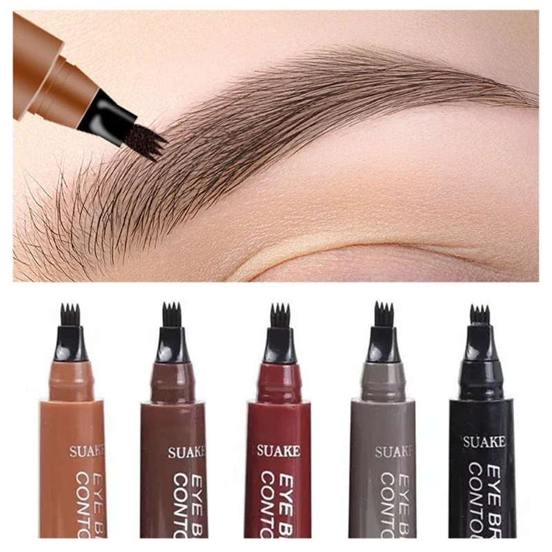 5 Color Eyebrow Pen Waterproof 4 Fork Tip Brows Tattoo Pencil Long Lasting Natural Dark Brown Liquid Eye Brow Pencil for Brazil