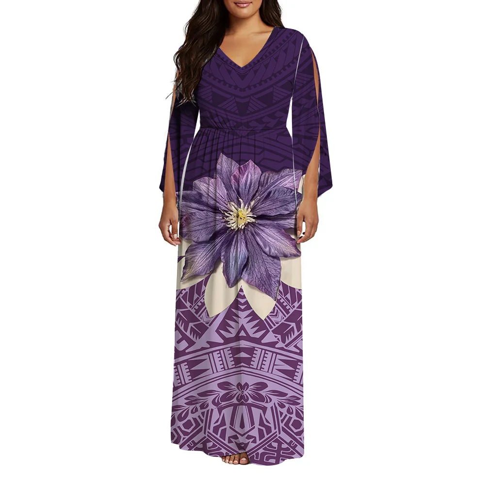 2026 Summer New Floral Print Design Customized Dress Pattern Polynesian Wholesale V-Neck A-Line Sleeveless Casual Long Dress
