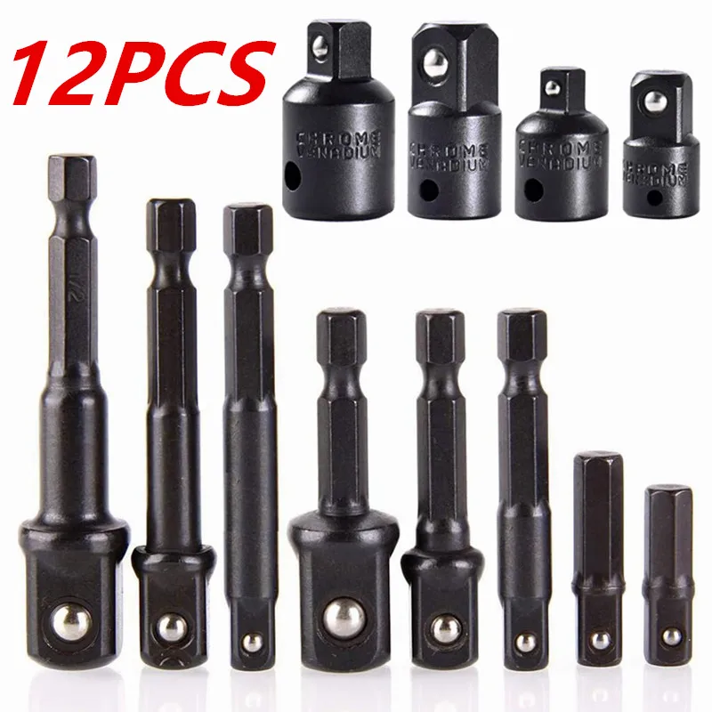12 stuks Impact Socket Adapter En Reducer Set Verlengset Socket Boor Adapter Verandert Boormachine In Hoge Snelheid Moer Driver, 1/4