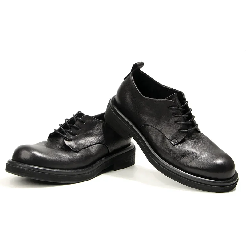 Leather Shoes  Casual  Cowhide Men's Shoes Hand Polished Thick Soled Fashionable Men's Shoes Bede