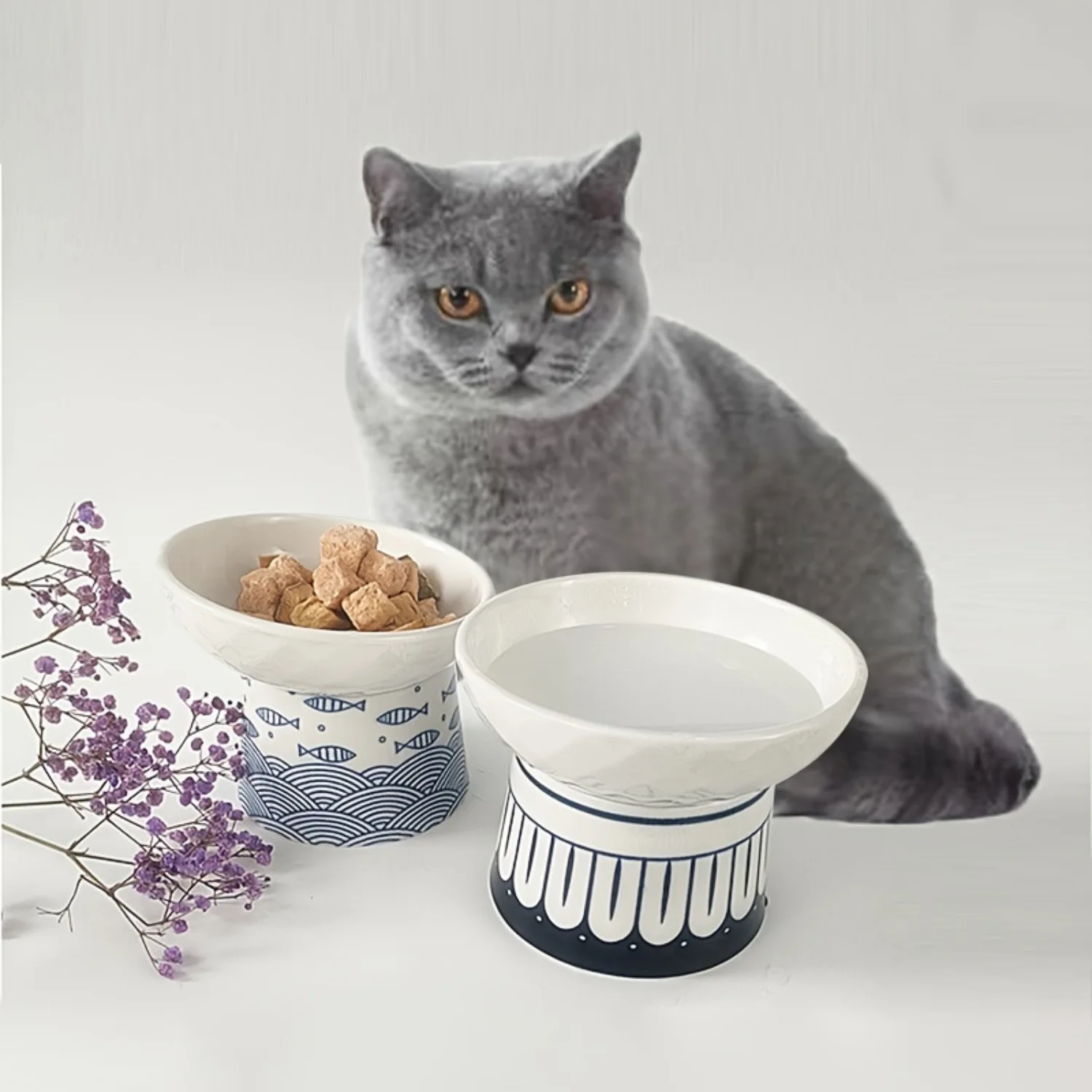 Comedero Ergonómico para Gatos de Cerámica: Plato Elevado e Inclinado para una Digestión Saludable, Menos Derrames