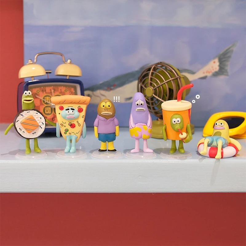 

6pcs Set SpongeBob SquarePants Dolls Small Dolls Anime Cute Cartoon Car Decorations Desktop Ornaments Girl's Gifts Toys