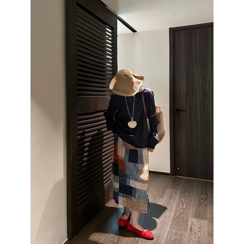 Miyake Pleated 2026 Summer New Loose Casual Comfortable Niche Fashion Elastic Waist High-End Pleated Women's Printed Skirt Pleat
