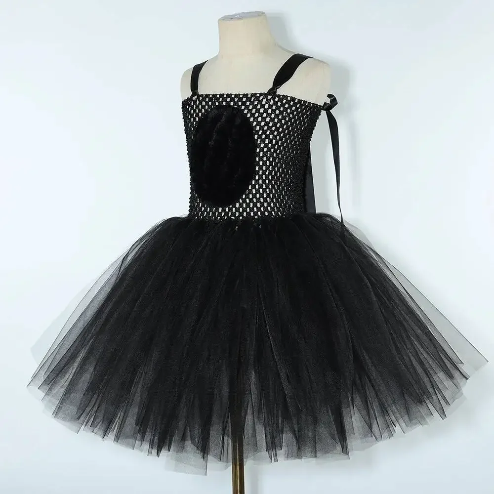 أزياء الفأر الأسود للفتيات الصغيرات فستان باليه على شكل فأر حيوان للأطفال في عيد الهالوين مع ذيل ربطة عنق على شكل آذان #2