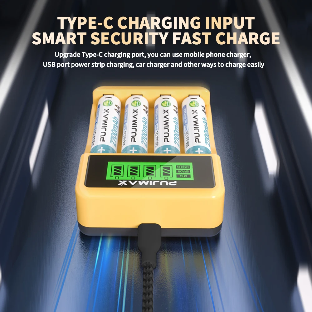 PUJIMAX شاشة الكريستال السائل AA/AAA شاحن بطارية 4 فتحات ل NI-MH /NI-CD 1.2 فولت بطارية قابلة للشحن شاشة ذكية شحن سريع