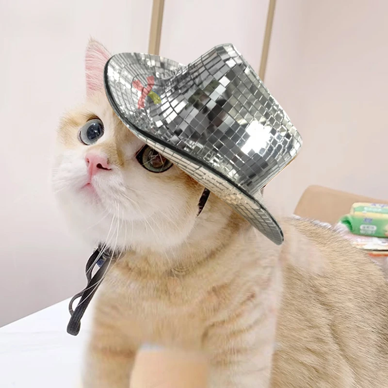 

New disco Pets Reflective Hat Laser Glass New Western Top Pet Decoration Mirror Cowboy Hats