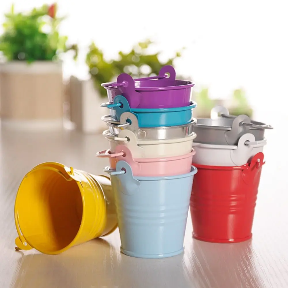 Vase Container Tinplate Iron Flower Pot Pastoral Iron Art Flower Barrel Miniatures Mini Hook Tinplate Water Bucket Balcony