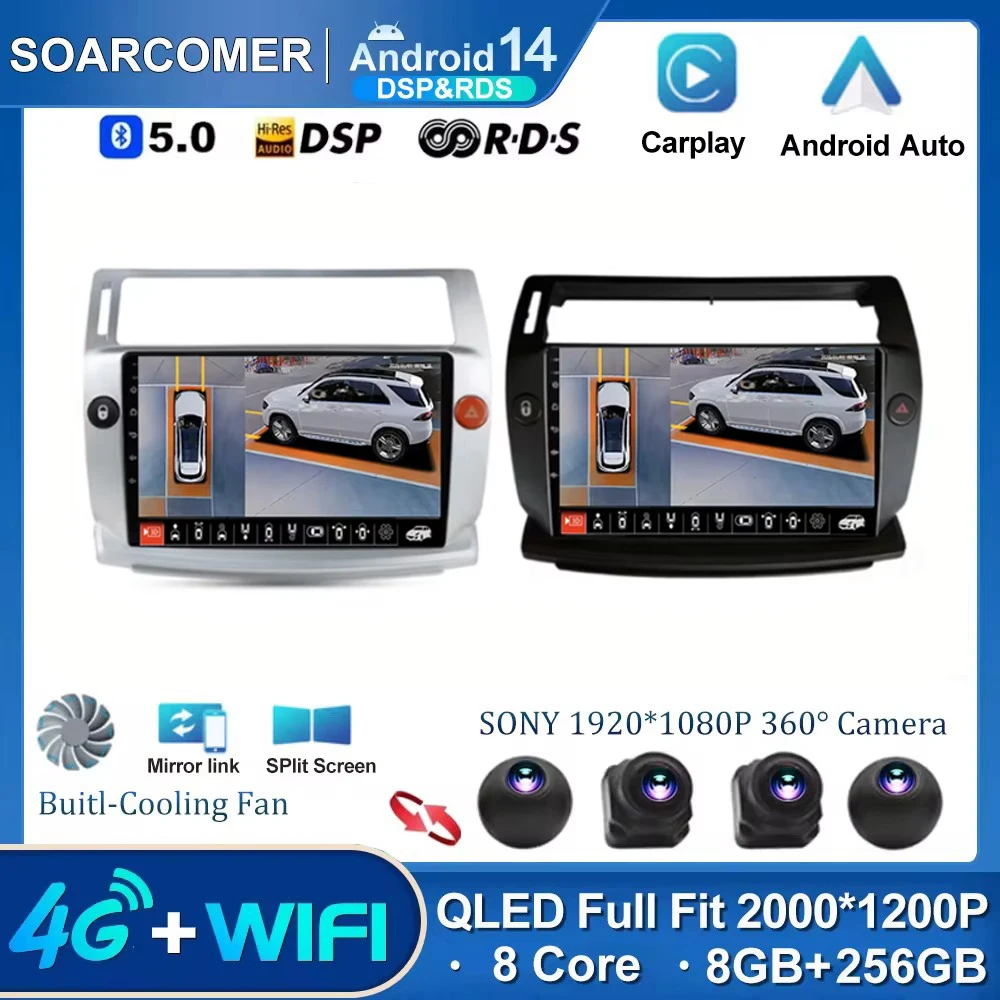 

Android 14 Car Radio For Citroen C4 C-Triomphe C-Quatre 2004 - 2014 Multimidia Video 4G Carplay RDS DSP GPS Navigaion NO 2din