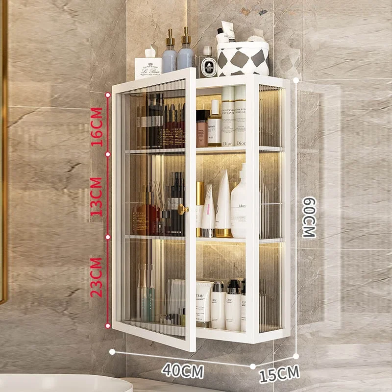 Acrylic Bathroom Storage Rack3-Layer Wall Mounted Organizer with DoorLarge Capacity Cosmetic Holder for Bathroom Organization