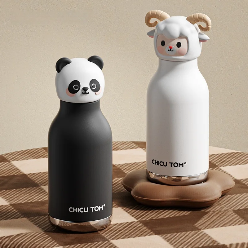 1pc Cute Animal Insulated Water Bottle, 480ml Stainless Steel Cartoon Thermos, Portable Travel & Car Cup, Ideal Birthday Gift