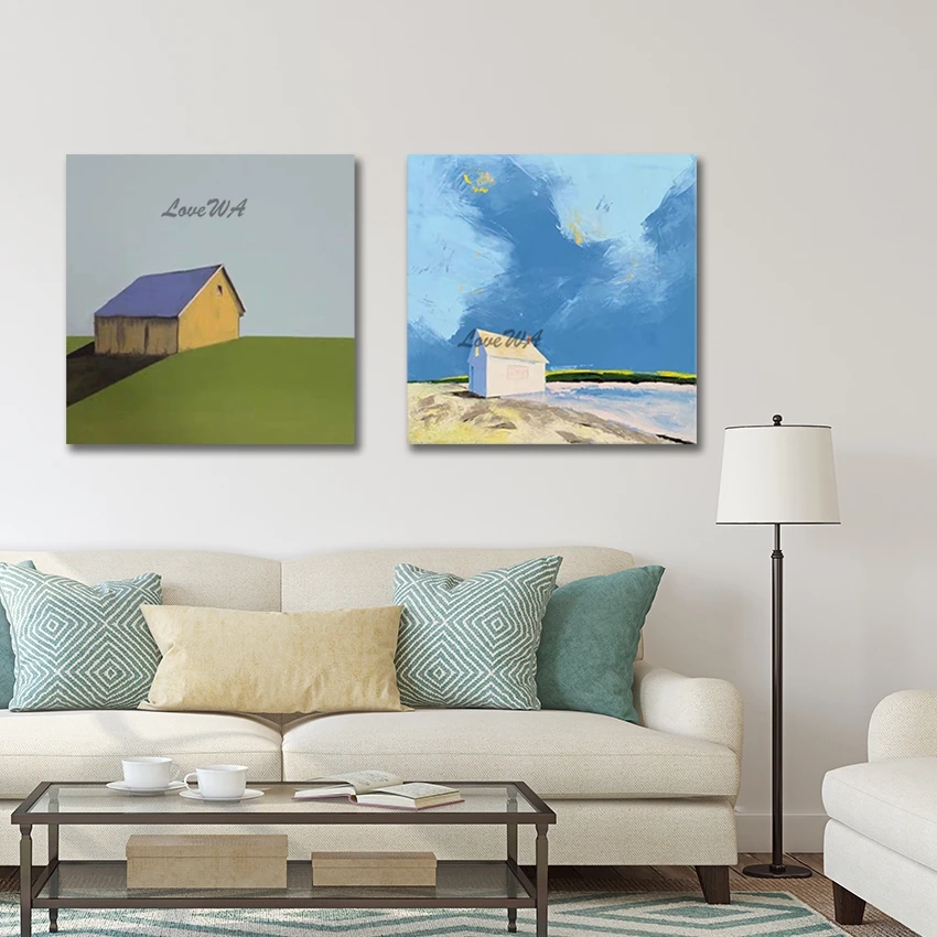 

Абстрактные картины на холсте, без рамки, домашняя уличная художественная пейзажная картина с ручным рисунком, 2 шт., простая пейзажная стена, новое поступление