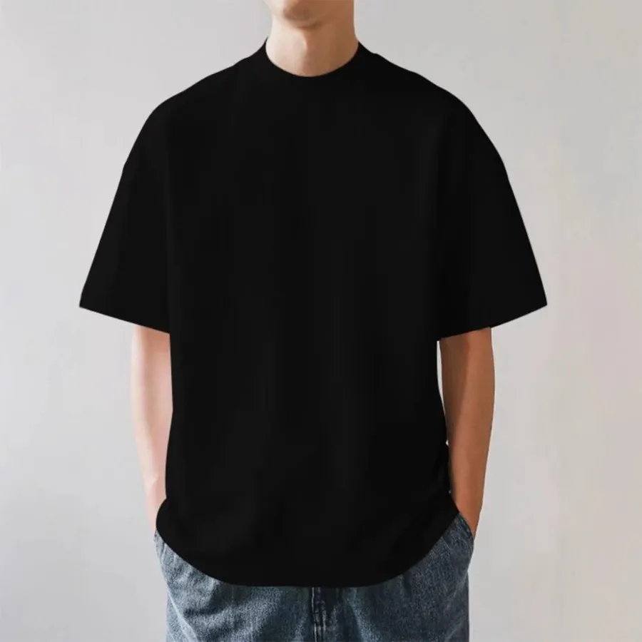 Men‘s Short-sleeved T-shirts 300g Heavyweight Cotton Solid Color O-Neck Tees Oversize Summer Pure White Bottoming Shirt Tops