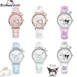 Sanrio Water Resistant Watches Girl Cartoon Hello Kitty Kuromi Cinnamoroll Creative Cute Modeling High Quality Leather Watch