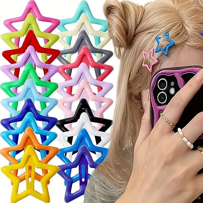 20-teiliges Set bunter sternförmiger Haarspangen, bunte hohle Pentagramm-Haarspangen, niedliche Haaraccessoires im Bohemian-Stil – Detail 3