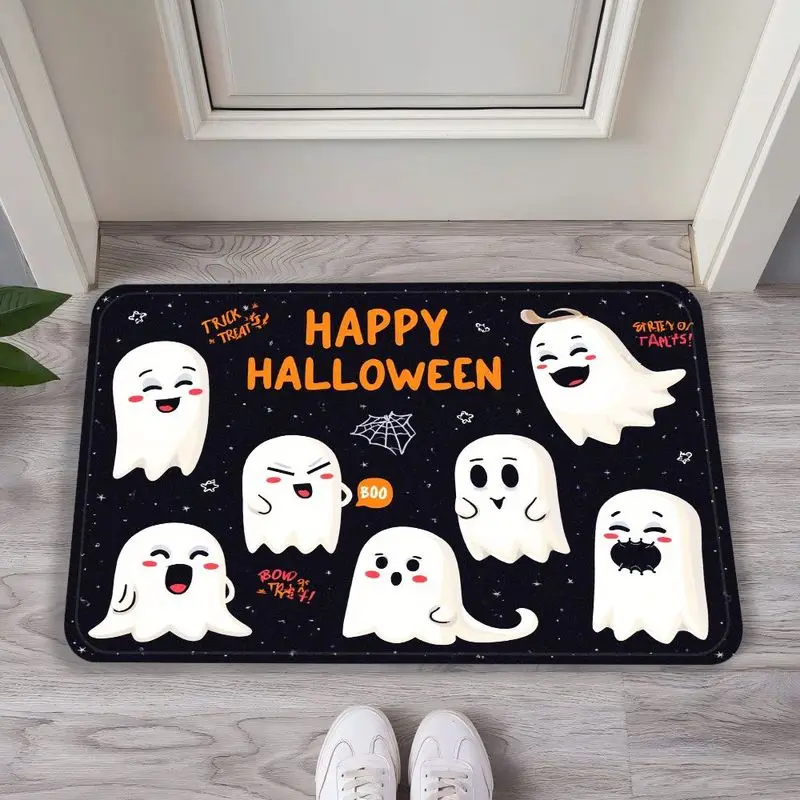 VIKAMA American Retro Cemetery Bat Halloween Party Doormat, Non-Slip Entrance Rug for Foyer & Bathroom, Vintage Decor