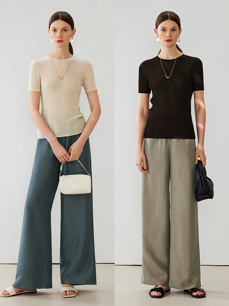 

Атласные широкие брюки с эластичным поясом, утягивающие, воздушные, с высокой талией, для женщин, повседневные, модные, весенний сезон