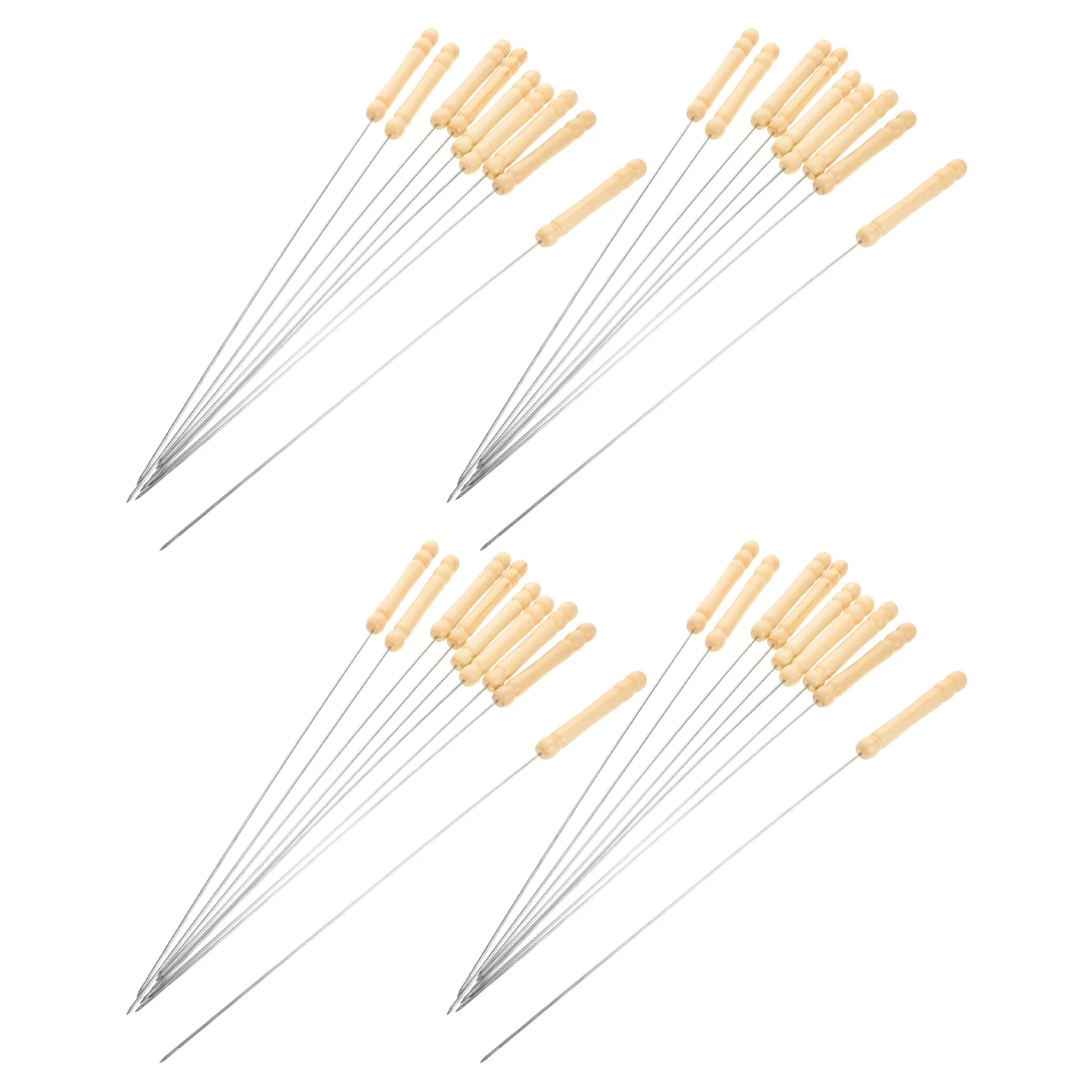 50 Uds. Brochetas de barbacoa de acero inoxidable mango de madera brochetas redondas de Metal duraderas para asar pollo carne verduras brocheta de carne para barbacoa