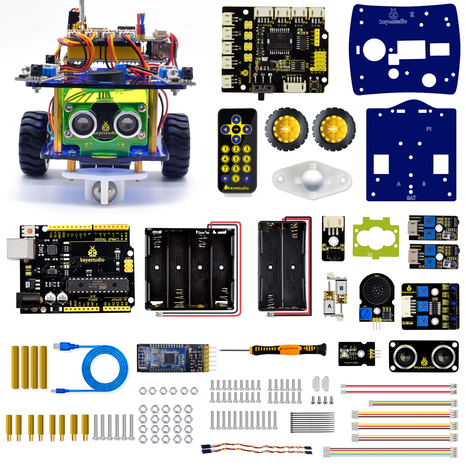 Kidsbits Keyestudio Desktop Mini Bluetooth Smart Car V3.0 for Arduino Robot Car kit Support STEM/Support Mixly Blocks Coding