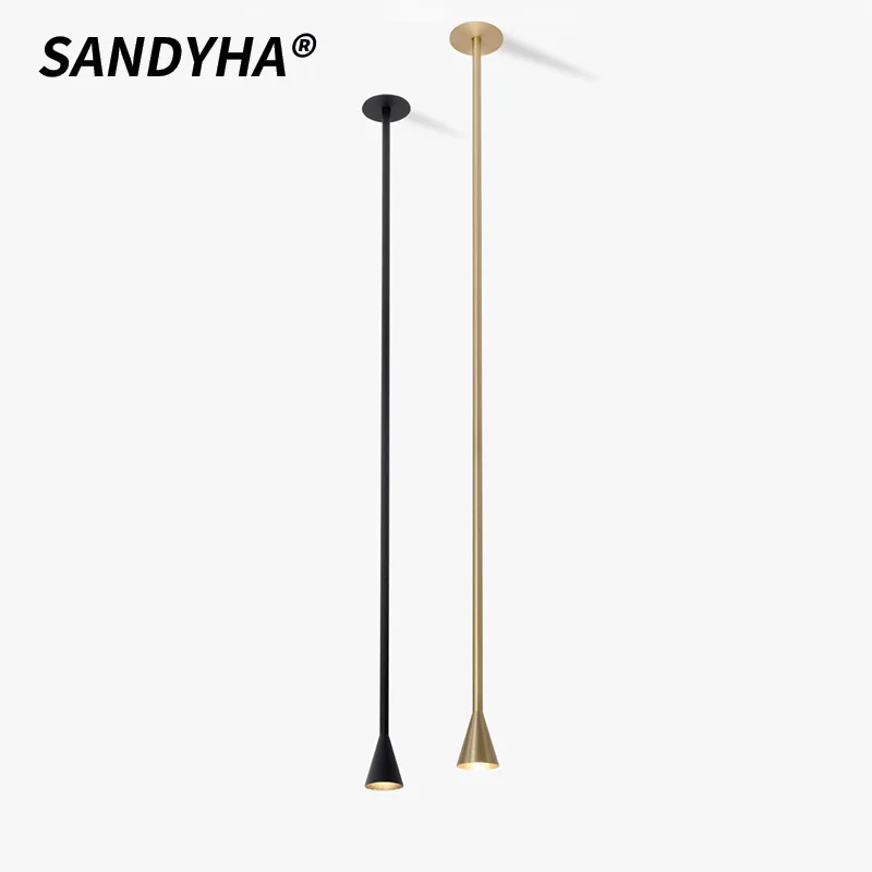

SANDYHA современные минимально подвесные светильники с золотой полосой, светодиодные лампы для украшения гостиной, спальни, обеденного стола, светильники