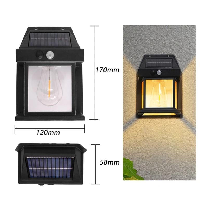 1 Stück schwarz Solar Wolfram Glühbirne Wand lampe Innenhof Landschaft dekorative Lampe Solar Licht