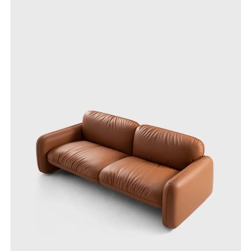 Medieval microfiber leather sofa, simple three-person brown suspended living room sofa, home sofa
