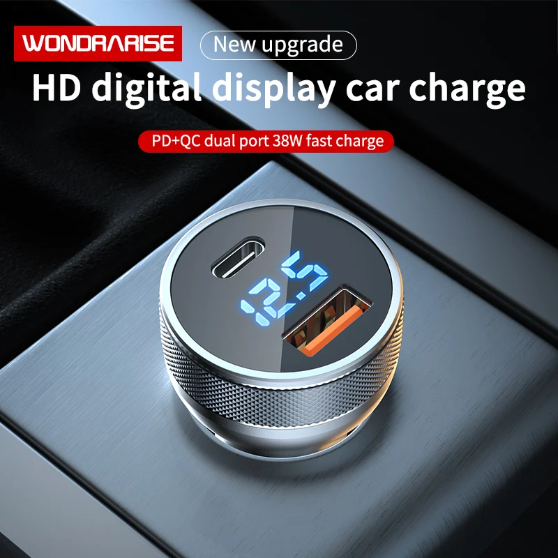 WONDRARISE-Fast Car Charger, Aluminum Alloy, Flame-retardant Display, 38W