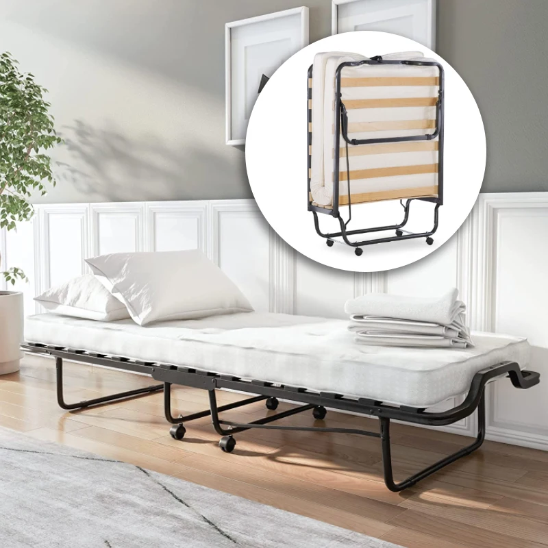 Cheap Price Portable Folding Bed Camping Cot Storage Metal Single Memory Foam Folding Bed With Mattress