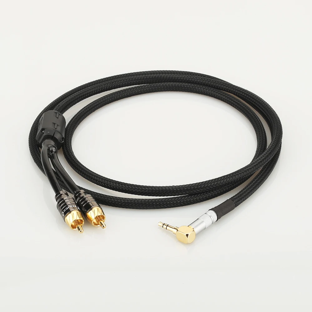 Hifi 3.5mm to 2RCA Audio Cable 90degree 3.5MAuxiliary Adapter Stereo Splitter Cable AUX RCA Y Cord for Smartphone Speakers Table