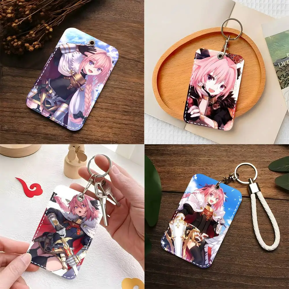 1pc Fate Apocrypha Astolfo Anime Card Case Keychain Access Card Bag Key Tag Ring Leather Card Holder Key Ring Access