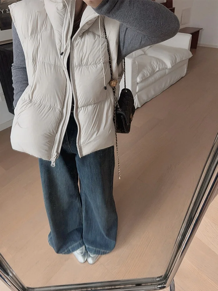

Cleanfit Sle Loose Women's Jaet White Du down Vest Svel Puffer Jaet Warm Thin Regular Length Zipper Closure