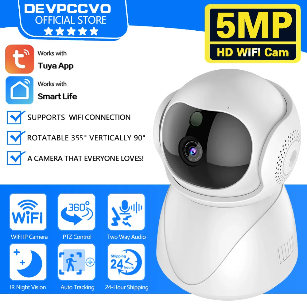 

Indoor Security WIFI 5MP Pet Camera With TUYA Smart Cameras For Home Security Camera For Baby Monitor/Elder Pan Tilt Auto Track