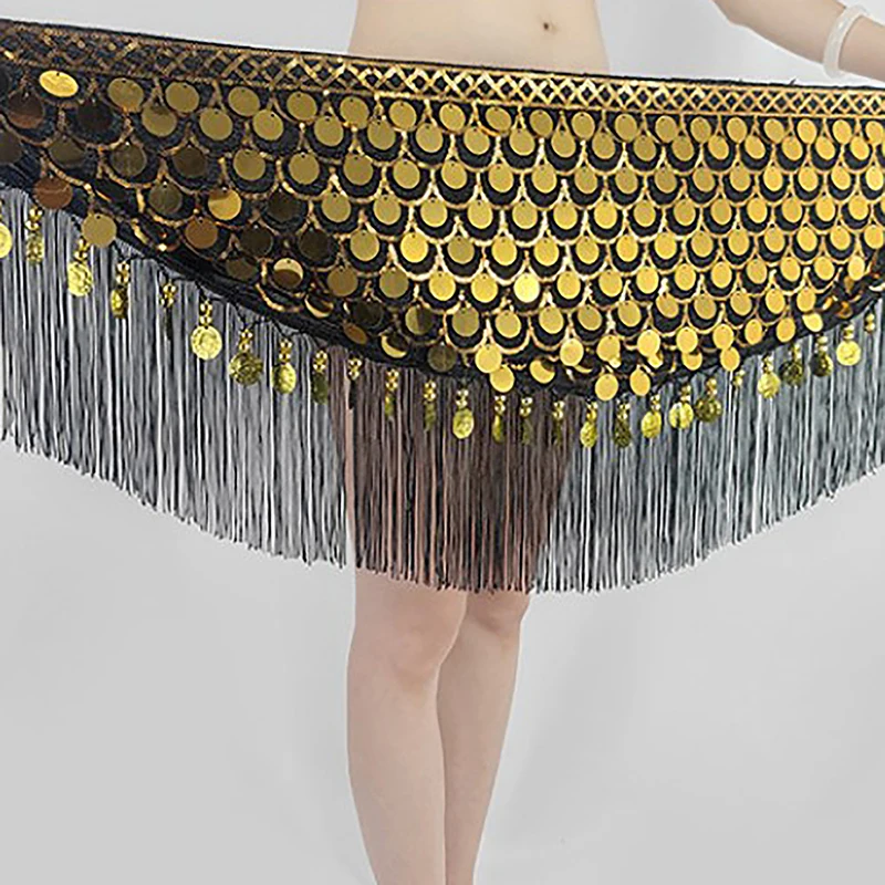 Fish Scale Tassel Beads Sequins Hip Scarf Belly Dance Practice Suit Halloween Performance Waist Belt Hip-covering Short Skirt