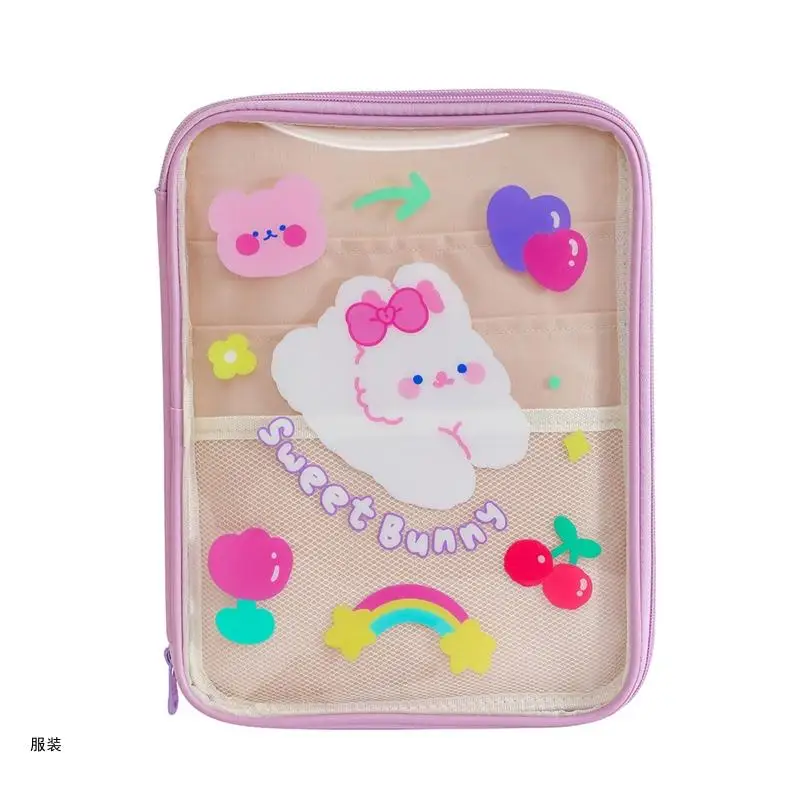 D0UD Clear Tablet Sleeve Bag Lovely Cartoon Bear Carrying Bags Transparent Storage Bag PVC Pouches