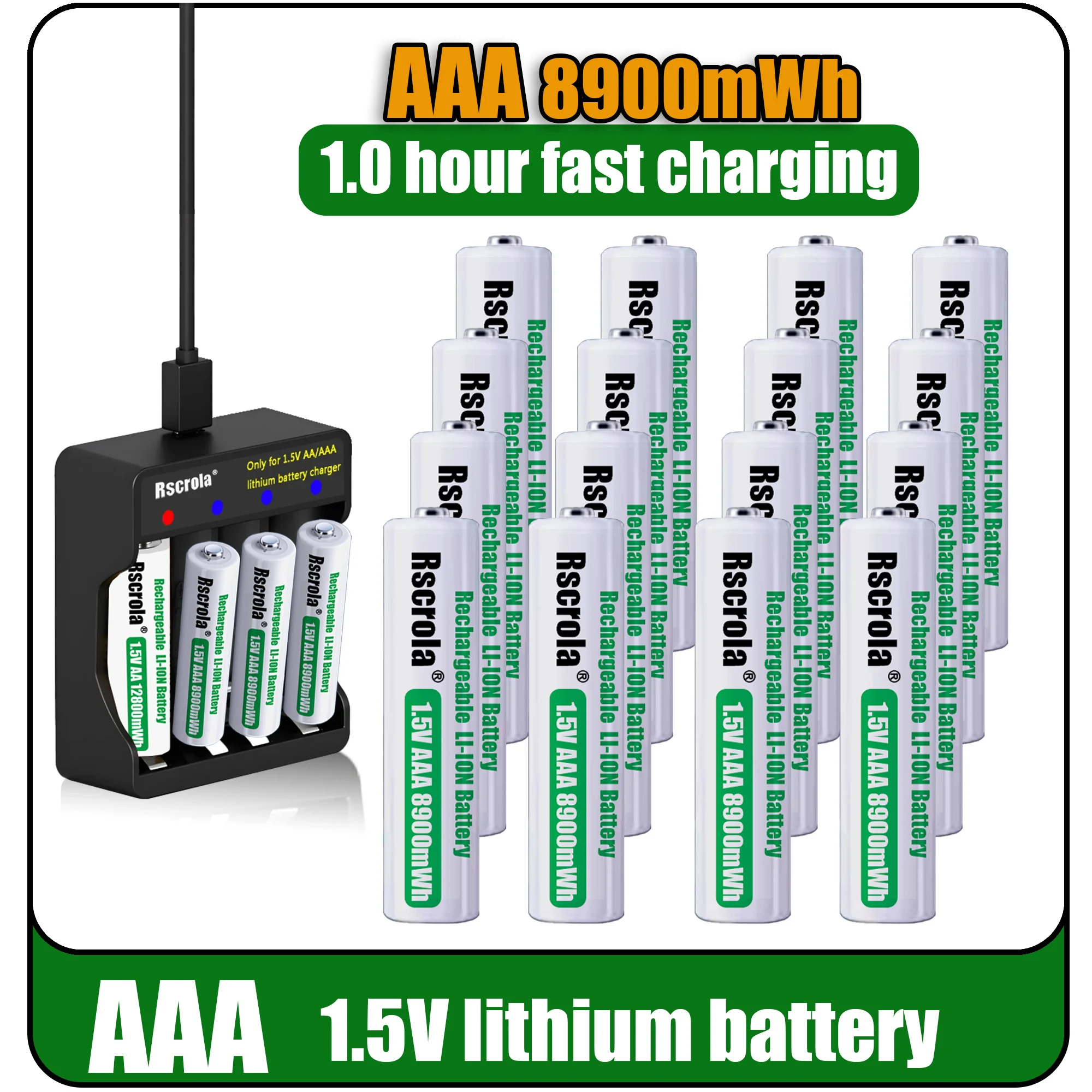 

1.5V 8900mWh 2025 New AAA Rechargeable Battery li-ion battery for remote control mouseElectric toy battery + charger