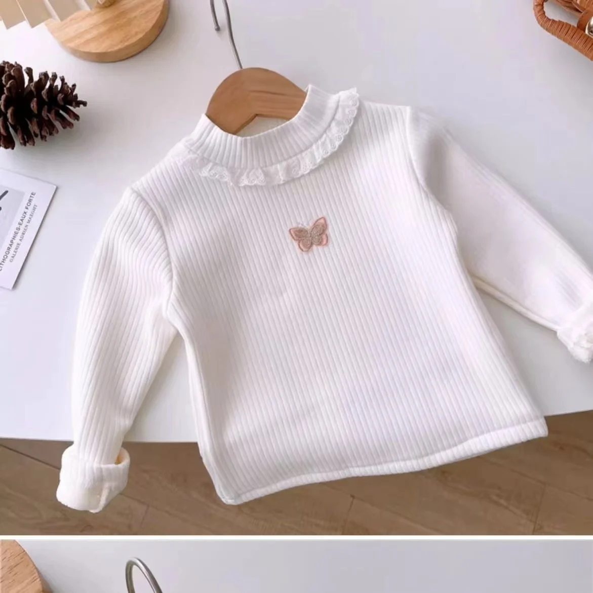 New Baby Girls Velvet T-shirt Kids Flower Bottoming Shirts Long Sleeved Pullover Fall Winter 1 To 6Yrs Children\'s Clothes Casual