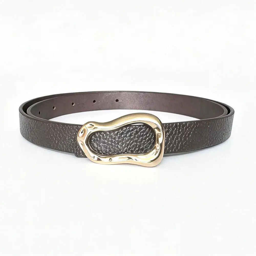 Vintage Thin Leather Belt For For Hongyangaowlang Chic Irregular Metal Buckle Decorative Waist Strap For Dresses Jeans Women