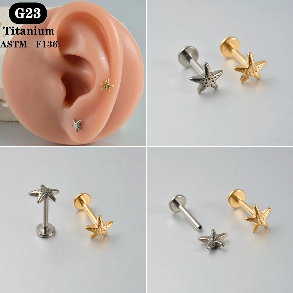 1PC ASTM F136 Titanium Labret Scissor Snake Flat Back Earring Ear Studs Lobe Helix Tragus Cartilage Piercing Jewelry 1.2x8mm