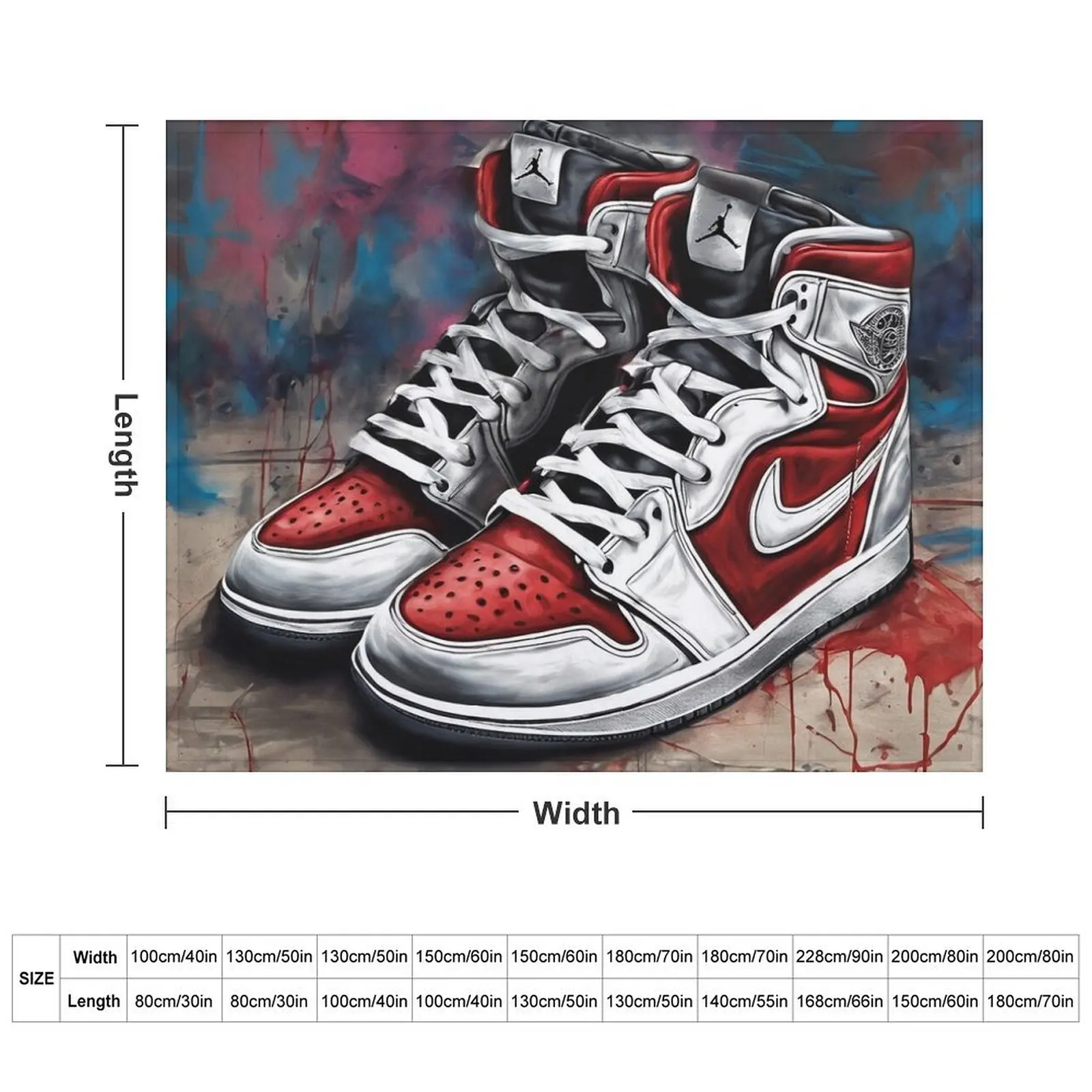 Red Jordan 1 Sneakers with Vibrant Spray Painted Background Art Throw Blanket Luxury Brand Luxury Thicken Blankets