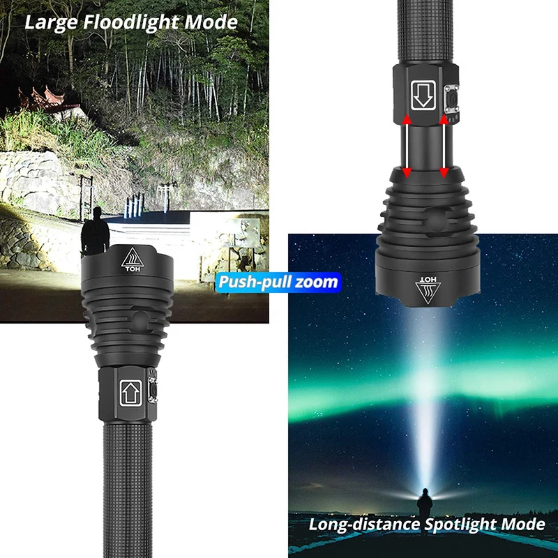 T20 Super Bright XHP90/XHP70 LED Flashlight High Lumens Zoomable Rechargeable Power Display Powerful Torch 26650 Handheld Light