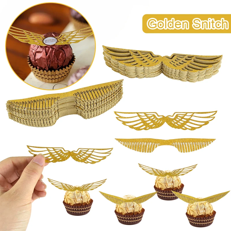 50 قطعة أجنحة الشوكولاته الذهبية اللامعة عيد ميلاد سعيد معالج حفلة الحلوى كعكة بالشيكولاتة الديكور لهدايا الزفاف كب كيك القبعات العالية